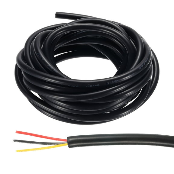 Uxcell 22AWG Electrical Wire 3 Conductors Tinned Copper 9.8Ft Low Voltage Case Flexible Extension Power Cord Black