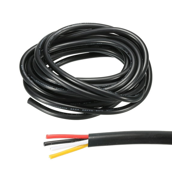22AWG Electrical Wire 4 Conductors Tinned Copper 9.8Ft Low Voltage Case Flexible Extension Power Cord Black