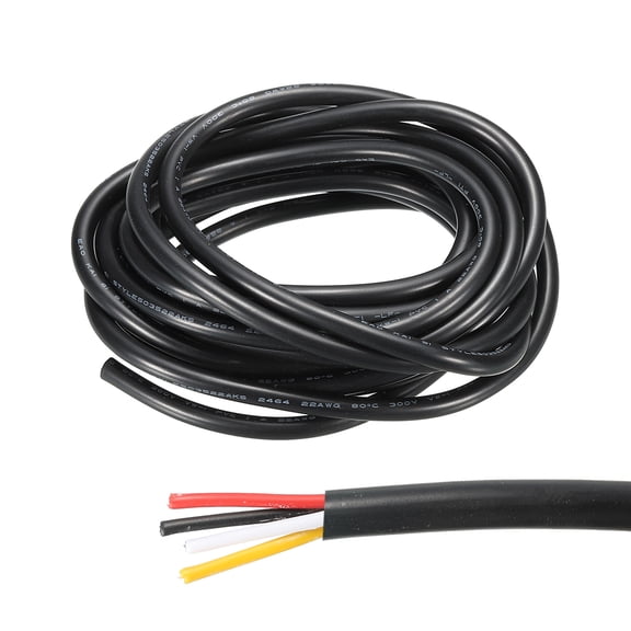 22AWG Electrical Wire 4 Conductors Tinned Copper 9.8Ft Low Voltage Case Flexible Extension Power Cord Black