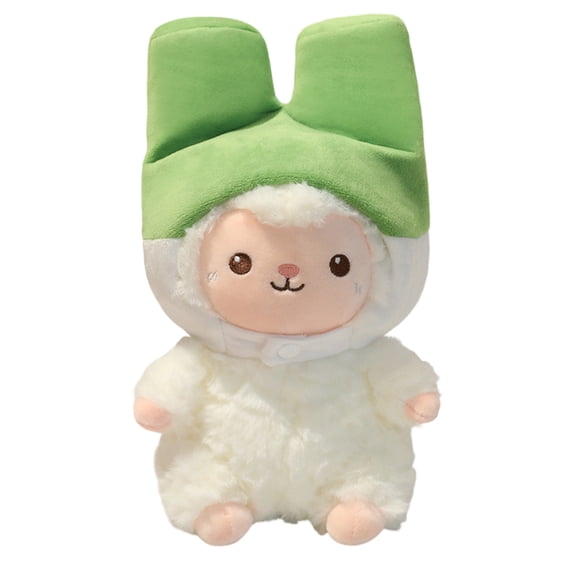 22Cm Plush Sheep Toy With Green Onion Hat, Soft Stuffed Animal With Cloud-Like Fabric & Safe Pp Cotton, For Kids' Companionship Birthday Holiday Gifts