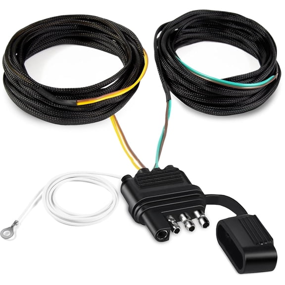 22FT 4 Pin 5 Wire Trailer Wiring Harness Protected by Nylon Net Tube, Utility Pure Copper Boat Kit for Tail Light Rewiring, Waterproof Connector