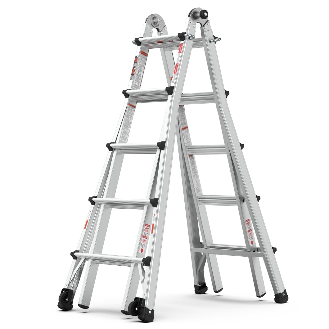 22FT AType Step Ladder with with Hinge Lock Adjusters, Giant Aluminum