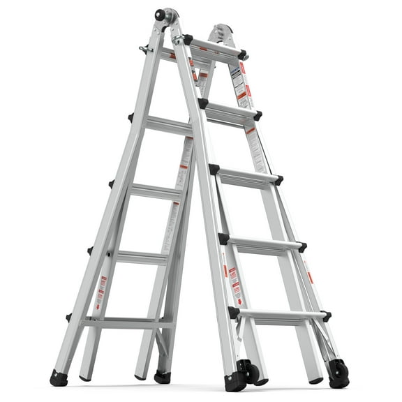22FT Extension Ladder, Multi Position Ladder with Stabilizer Bar and Wheels, Weight Capacity 300Lbs, Adjustable Telescopic Aluminum Ladders for Home, Outdoor Work, Grey