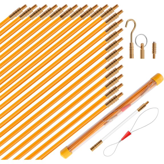 22FT Fiberglass Electrical Wire Running Kit Wire Fishing Tools Fish Tape Wire Puller Through Wall Cable Snake Fish Rods Kit with Different Attachments