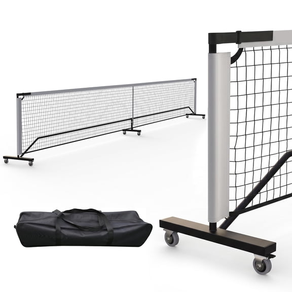 22FT Portable Pickleball Net with Locking Wheels, Regulation Size Heavy Duty PE Net, Tool-Free Setup with Carry Bag for Outdoor & Indoor Court