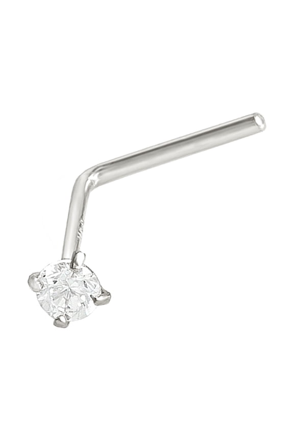 22G L-Shape Nose Stud Solid 14Kt White Gold Stud Nose Ring with 2mm Moissanite Gemstone - April Birthstone Nose Stud-LS_MNT2W