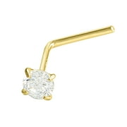 JEWELRY AVALANCHE 22G L-Shape Nose Stud Solid 14Kt Yellow Gold Stud Nose Ring with 2.5mm Moissanite Gemstone - April Birthstone Nose Stud-LS_MNT2.5Y