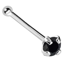 22G Solid 14Kt Gold Nose Bone Stud with Prong Set real Black Diamond Gemstone, 14kt Yellow Gold or 14kt White Gold - April Birthstone Nose Ring-NBWG_BD-2MM