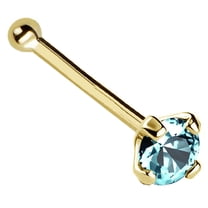 22G Solid 14Kt Gold Nose Bone Stud with Prong Set real Blue Topaz Gemstone, 14kt Yellow Gold or 14kt White Gold - November Birthstone Nose Ring-NBYG_TP-2.5MM