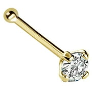 JEWELRY AVALANCHE 22G Solid 14Kt Gold Nose Bone Stud with Prong Set real Diamond Gemstone, 14kt Yellow Gold or 14kt White Gold - April Birthstone Nose Ring-NBYG_WD-2.5MM