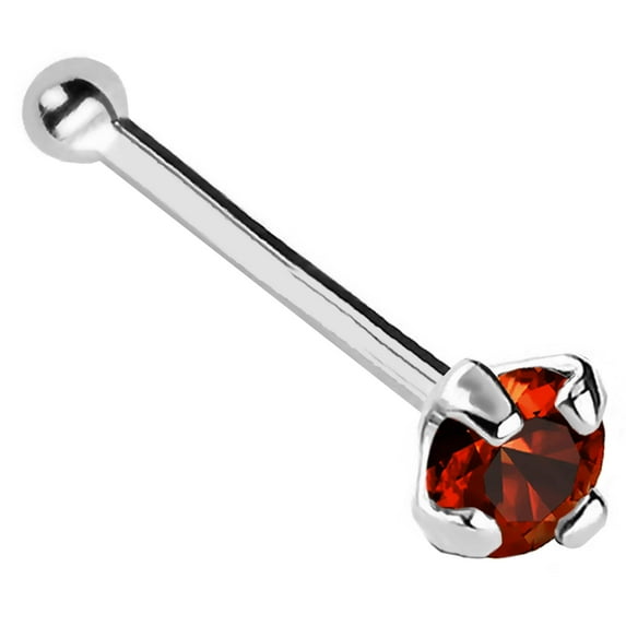 22G Solid 14Kt Gold Nose Bone Stud with Prong Set real Garnet Gemstone, 14kt Yellow Gold or 14kt White Gold - January Birthstone Nose Ring-NBWG_GR-2MM