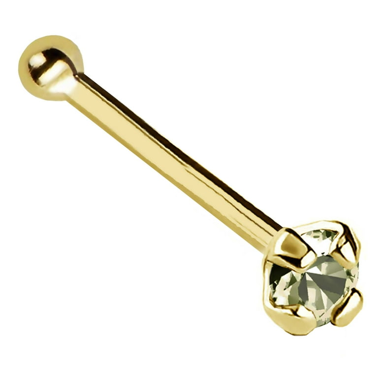 14KT Real Solid Gold Clear CZ Prong Set Nose Bone Pin Ring 14KT Real Solid Gold Clear CZ Prong Set Nose Bone Pin Ring