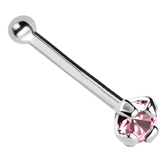 22G Solid 14Kt Gold Nose Bone Stud with Prong Set real Pink Tourmaline Gemstone, 14kt Yellow Gold or 14kt White Gold - October Birthstone Nose Ring-NBWG_PTM-1.5MM