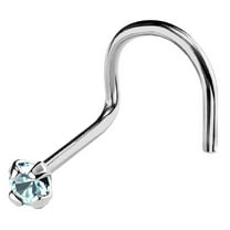 22G Solid 14Kt Gold Nose Screw Stud with Prong Set real Aquamarine Gemstone, 14kt Yellow Gold or 14kt White Gold - March Birthstone Nose Ring-NSWG_AQM-1.5MM