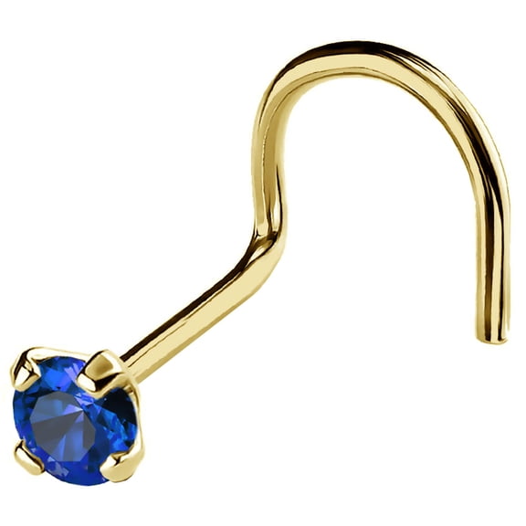 22G Solid 14Kt Gold Nose Screw Stud with Prong Set real Blue Sapphire Gemstone, 14kt Yellow Gold or 14kt White Gold - September Birthstone Nose Ring-NSYG_SP-2.5MM
