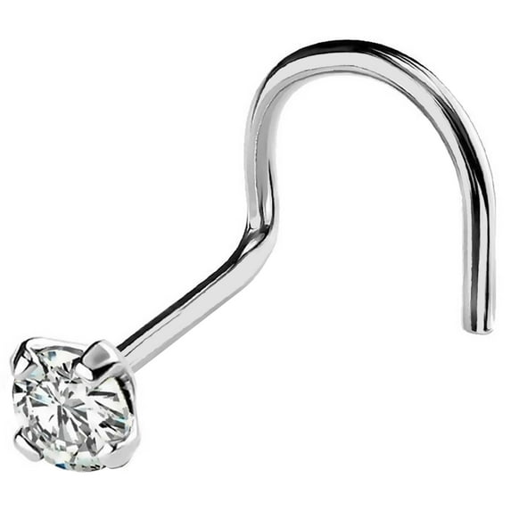 22G Solid 14Kt Gold Nose Screw Stud with Prong Set real Diamond Gemstone, 14kt Yellow Gold or 14kt White Gold - April Birthstone Nose Ring-NSWG_WD-2.5MM