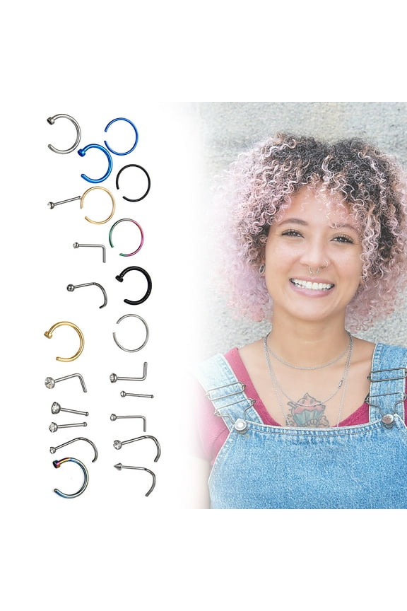 22G Surgical Steel Nose Rings Hoop for Men Women C-Shape Flat Disc Thin Nose Ring Cartilage Tragus Ear Body Piercing Jewelry Set