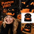 thumbnail image 1 of 22IN Halloween Pumpkin Knit Hat, Jack‑O‑Lantern Skull Cap, Warm Fall Winter Costume Accessory for Men Women Halloween Party &Daily Wear,N, 1 of 6
