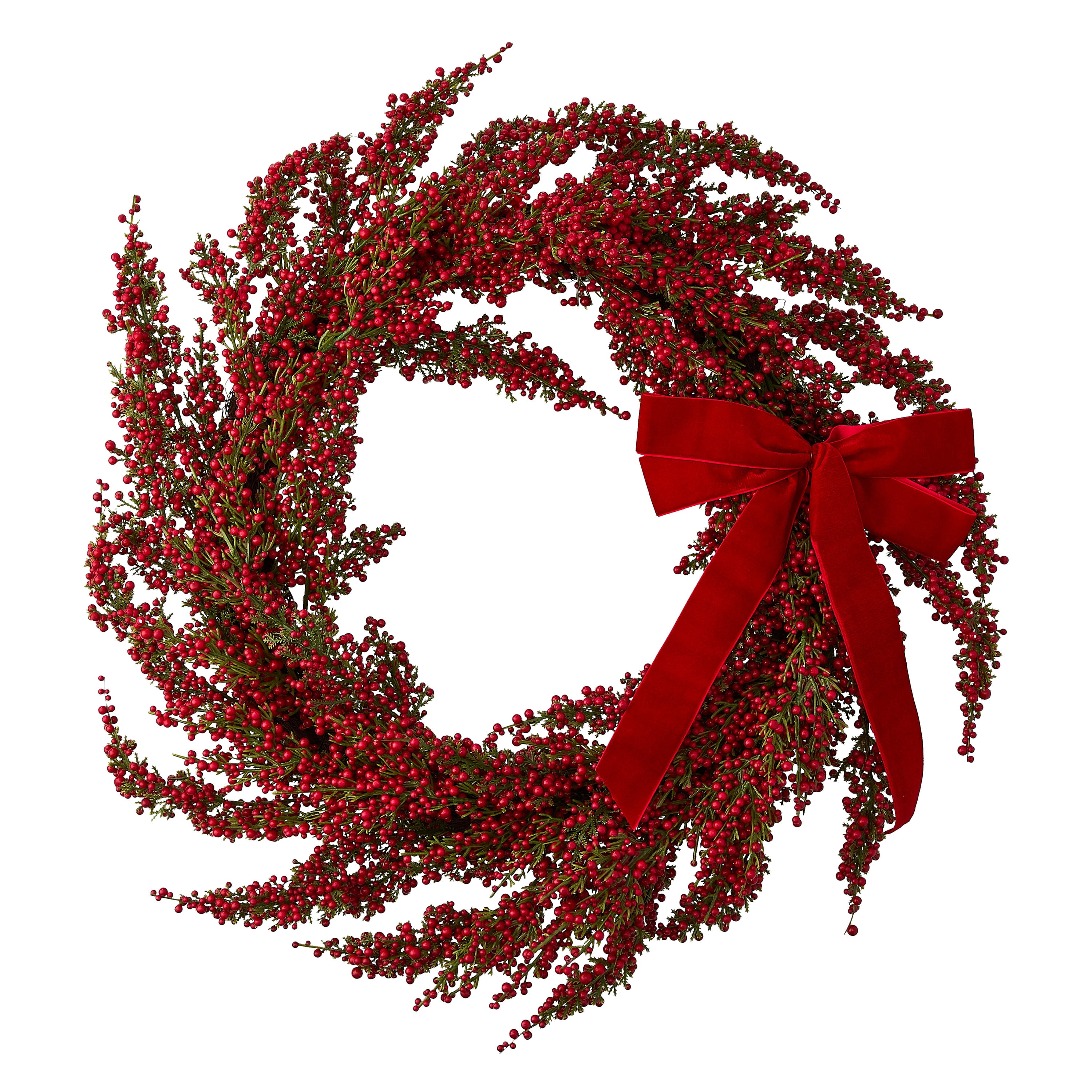 Berries with Bow Christmas Wreath, Red, 22", by Holiday Time