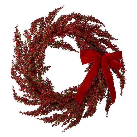 Berries with Bow Christmas Wreath, Red, 22", by Holiday Time