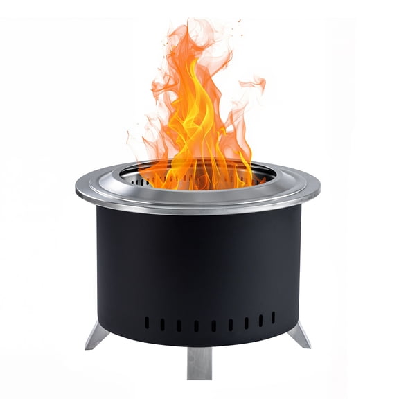 22Inch Black Low Smoke Fire Pit, Stainless Steel Lightweight Firepit for Backyard or Beach
