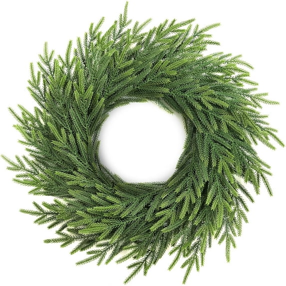 22Inch Norfolk Pine Wreath, Real Touch Green Artificial Christmas Wreaths, Christmas Decorations for Window, Wall, Mantel, Outdoor Xmas Holiday Decor (1PCS)