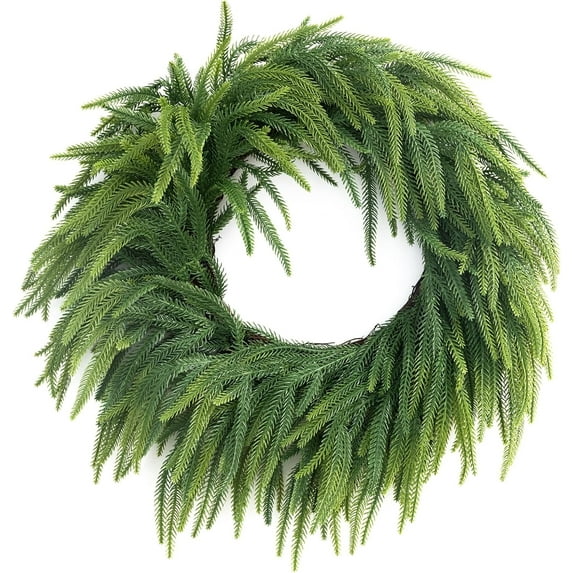 22Inch Norfolk Pine Wreath, Real Touch Green Artificial Christmas Wreaths, Christmas Decorations for Window, Wall, Mantel, Outdoor Xmas Holiday Decor (1PCS)