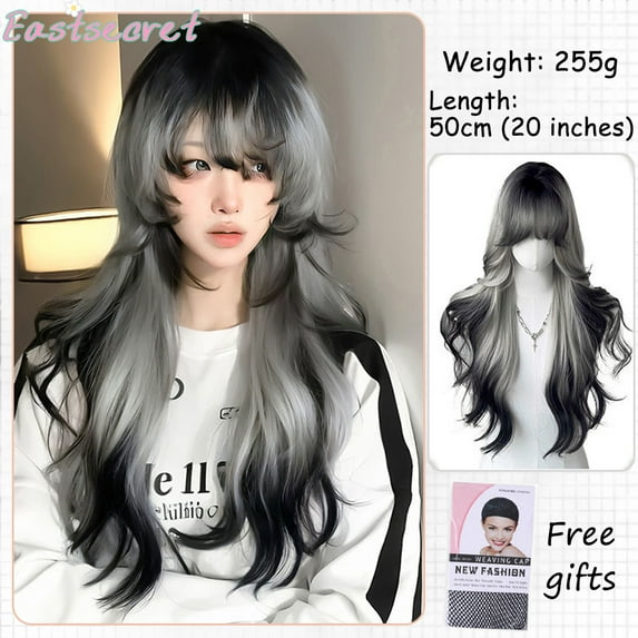 22Inch Sea Blue Color Synthetic Wigs Middle Part Long Natural Wavy Hair