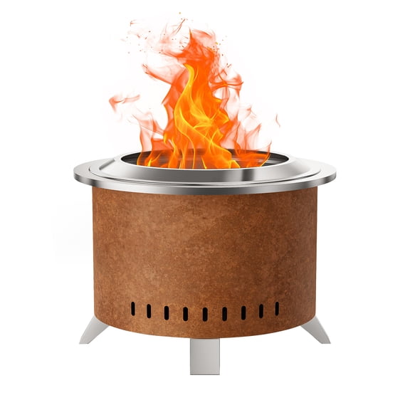 22Inch Weathered Rust Fire Pit ,Smokeless Design, Includes Cover & Poker