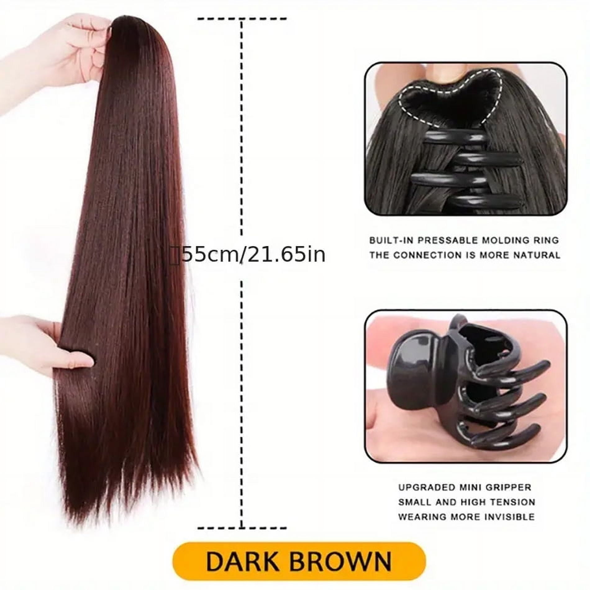 22Inches Long Straight Synthetic Claw Clip Ponytail Extension Brown Black Synthetic Ponytail Wig With Mini Claw Clip For Women