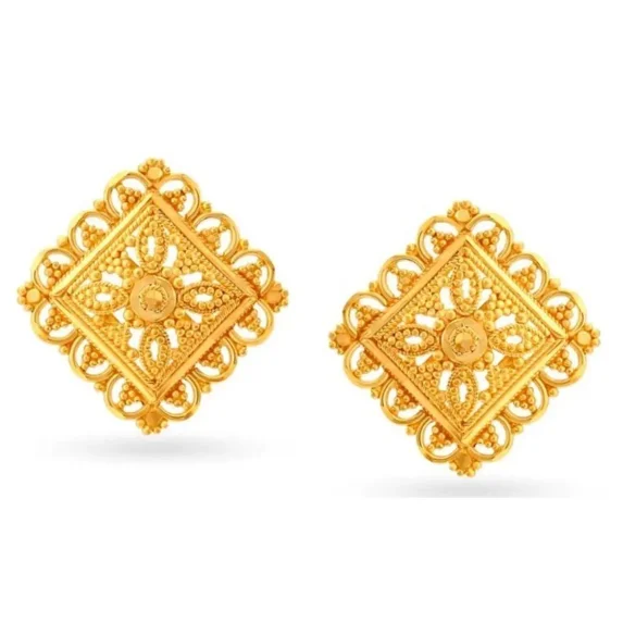 22K/18K Real Certified Fine Yellow Gold Gorgeous Octagon Stud Earrings