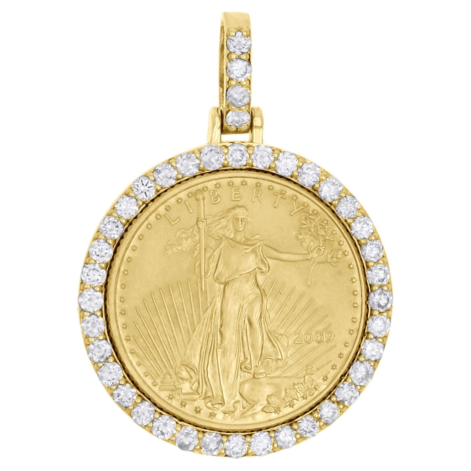 JFL DIAMONDS & TIMEPIECES 22K American Eagle Gold Coin 1/10th oz. & 10K Diamond Mounting Pendant 0.63 CT.