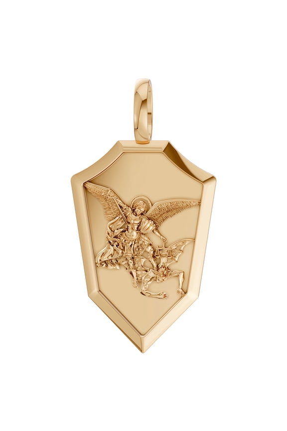 22K Gold St Michael Defeating Satan Shield Pendant