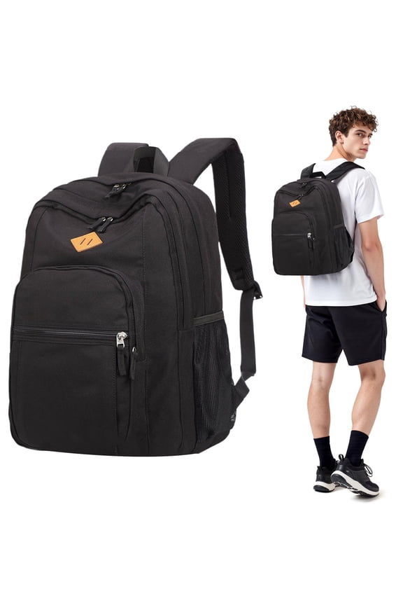 22L Black Backpack for College and Travel, Water Resistant Bookbag, High Quality Durable