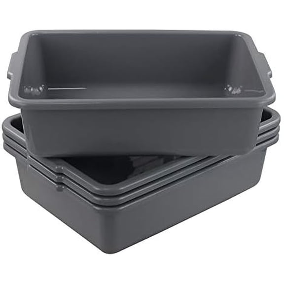 22L Commercial Bus Tub, 4 Packs Large Wash Basin Tote Box, Grey$$Storage