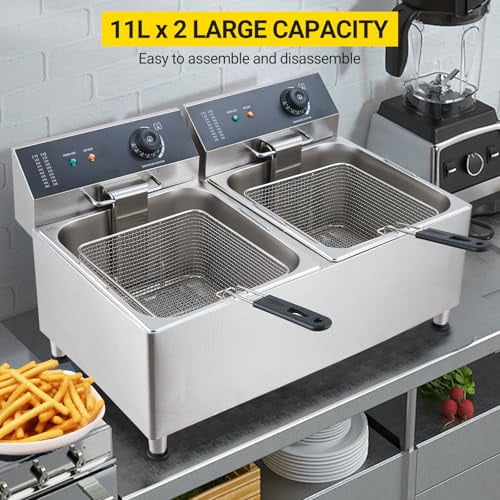 22L Electric Fryer, 23.2QT Fryer With Baskets Large, 3400W Portable Deep Fryer For Restaurant And Home Use, Electric Deep Fryer With Basket And Lid