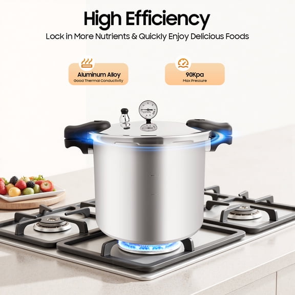 22L Large Capacity Aluminium Pressure Canner Preserver Cooker with Steam Guage for Apartment Living, Camping, Motor Homes, And Backpacking