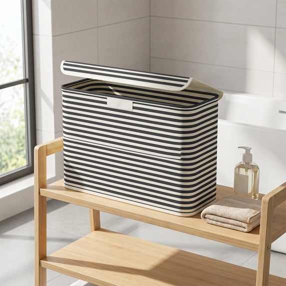 22L Toilet Paper Storage Holder for 9 to 12 Rolls, Foldable Fabric Toilet Paper Basket with Lid, Freestanding Bathroom Tissue Storage and Organization for , Towels and Toiletries