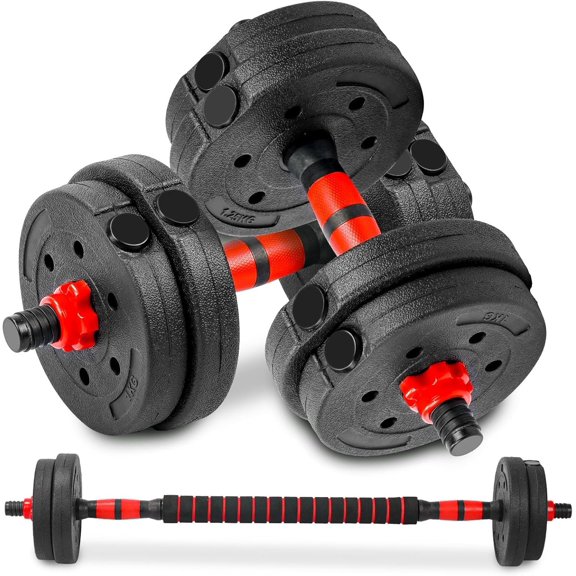22LB Adjustable Dumbbell Set, Barbell with Thick Connecting Bumper Plate Combo for Strength Gym , Men and Women Free Weight Set Fitness Equipment