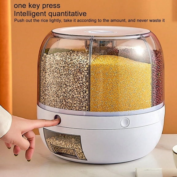 22LB Grain And Rice Storage Container, 6-Compartment Grain Dispenser, 360 Rotating Rice Food Dispenser, For Storing Rice, Beans, Small Grain Foods, Household Kitchen Grain Storage Bucket
