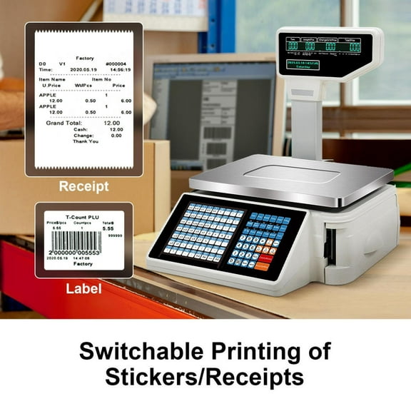 22LB Label Printing Scale with Barcode Scanner, Commercial Price Computing System for Retail Stores, Meat Markets, Farm Fresh Sales