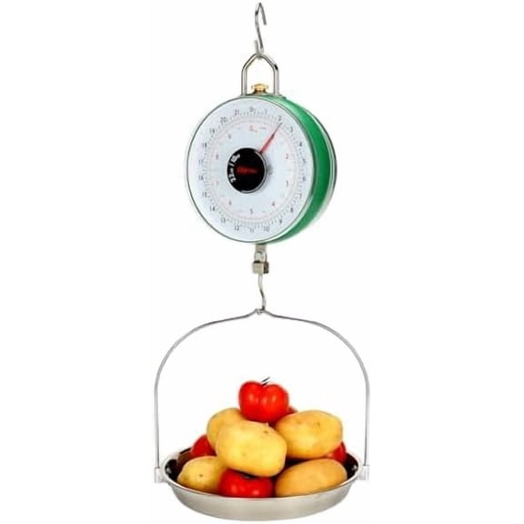 22LBS Double-Sided Display Mechanical Hanging Scale with Weighing Pan for Farm, Kitchen Food and Produce Weighing$$Home Decor, Kitchen, & Other