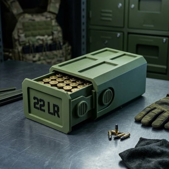 22LR Ammo Box 50 Round Stackable Ammo Storage Case Organizer for .22 Long Rifle Ammunition with Secure Lid