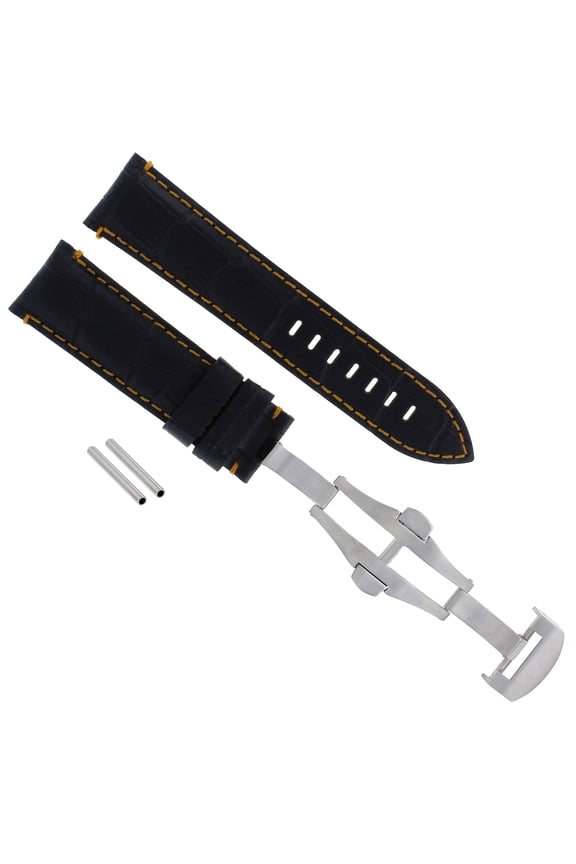 22MM COW LEATHER BAND WATCH STRAP FOR BREITLING WATCH DEPLOYMENT CLASP BLACK OS