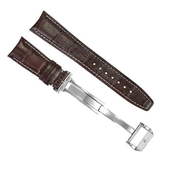 22MM CURVED LEATHER WATCH BAND STRAP CLASP FOR IWC PILOT PORTUGUESE BROWN WS