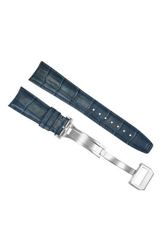 22MM CURVED LEATHER WATCH BAND STRAP FOR IWC PILOT PORTUGUESE TOP GUN CLASP BLUE