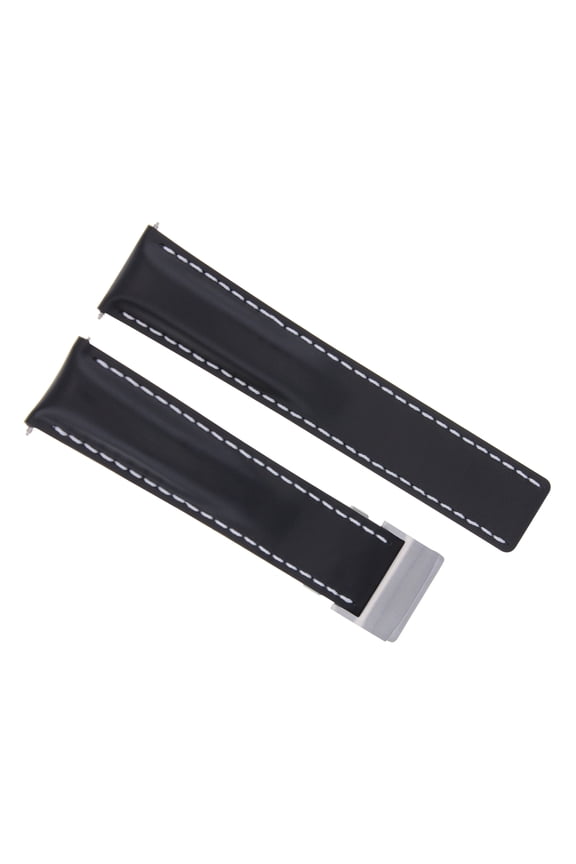 22MM LEATHER BAND STRAP DEPLOYMENT CLASP FOR BREITLING NAVITIMER COLT BLACK WS