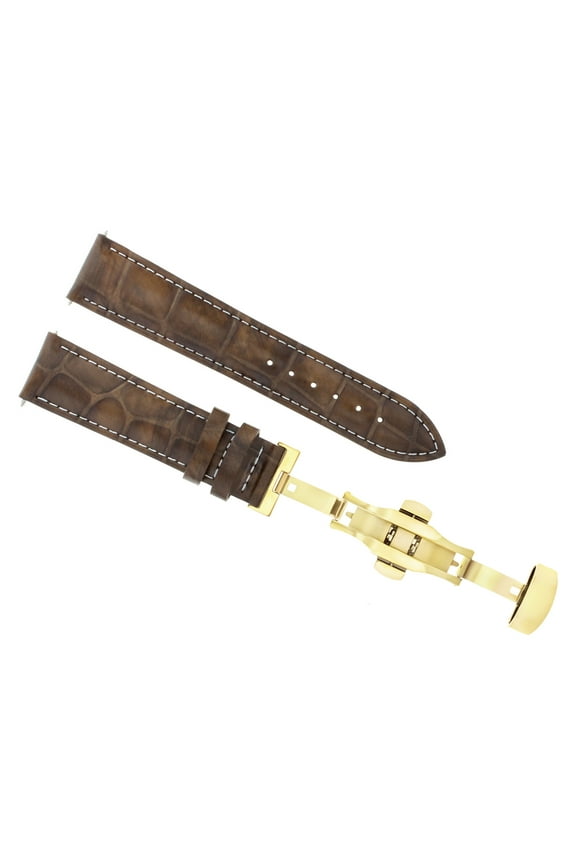 22MM LEATHER BAND STRAP DEPLOYMENT CLASP FOR MOVADO WATCH L/BROWN GOLD