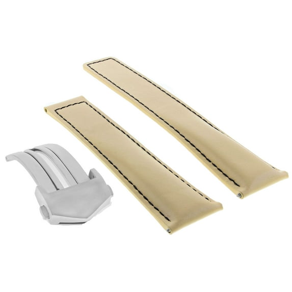 22MM LEATHER BAND STRAP DEPLOYMENT CLASP FOR TAG HEUER CARRERA BEIGE BLACK ST