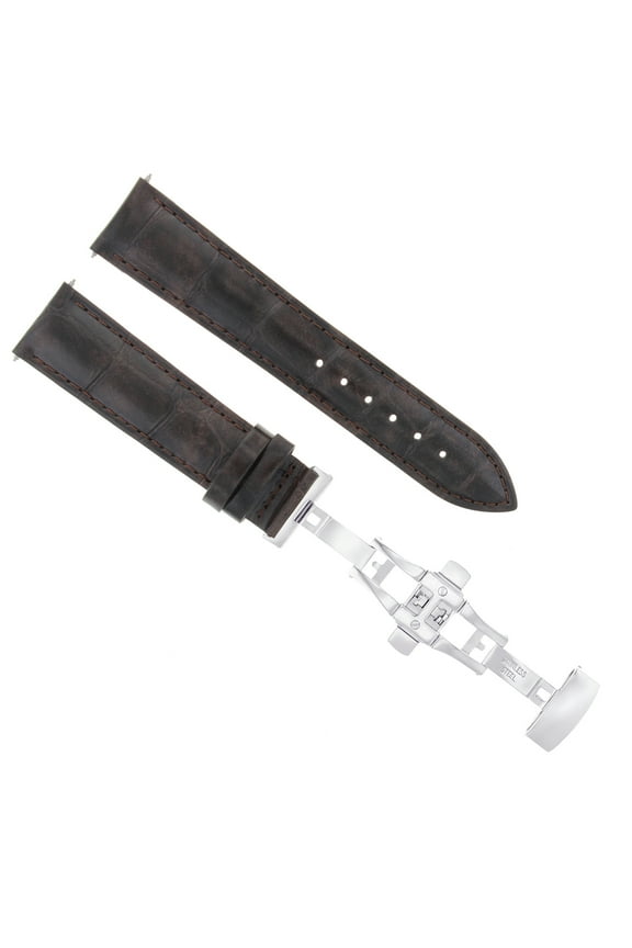 22MM LEATHER BAND STRAP FOR BAUME MERCIER CAPELAND DEPLOYMENT CLASP DARK BROWN